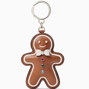 NWT Kate Spade Gingerbread Man Leather Key Fob Bag Charm Novelty Christmas